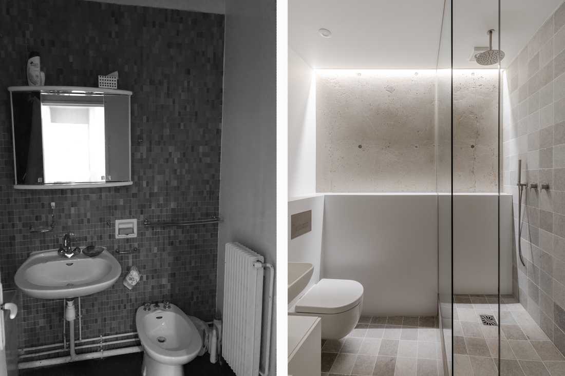 Avant - après : Rénovation de la salle de bain d'un appartement des années 70 à Bordeaux